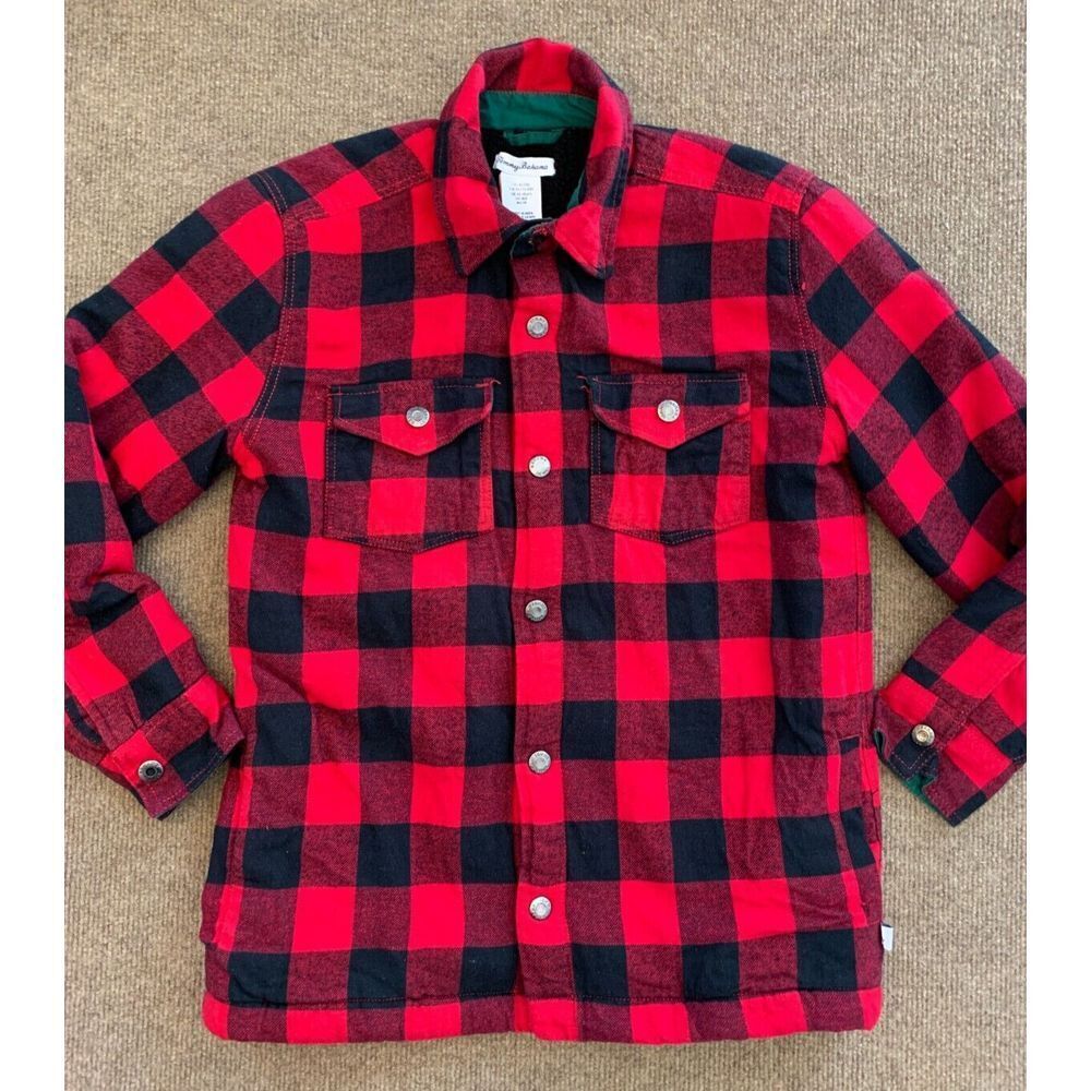 Tommy Bahama Shirt Boys XL (14) Sherpa Lined Buffalo Plaid Shacket Snap Jacket
